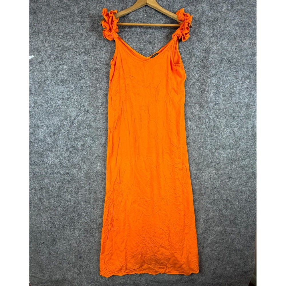 Vince Camuto Maxi Dress Womens Medium Orange Summer Ruffled Strap Beachy